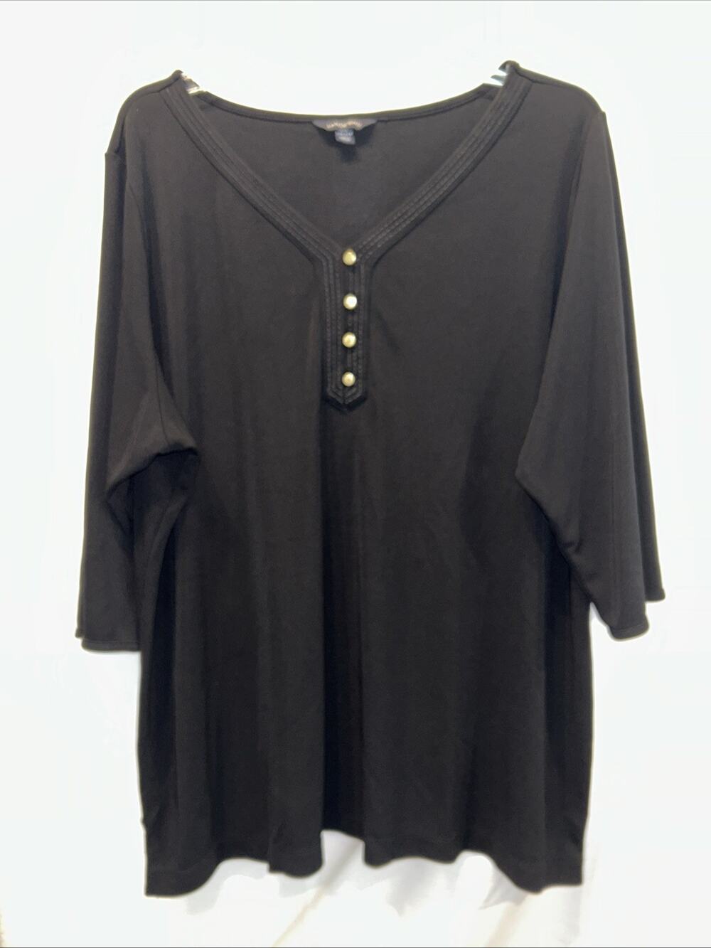 Lands End Woman 22w Black Henley Tunic Top 3/4 Sleeve Oversized Career Comfort
